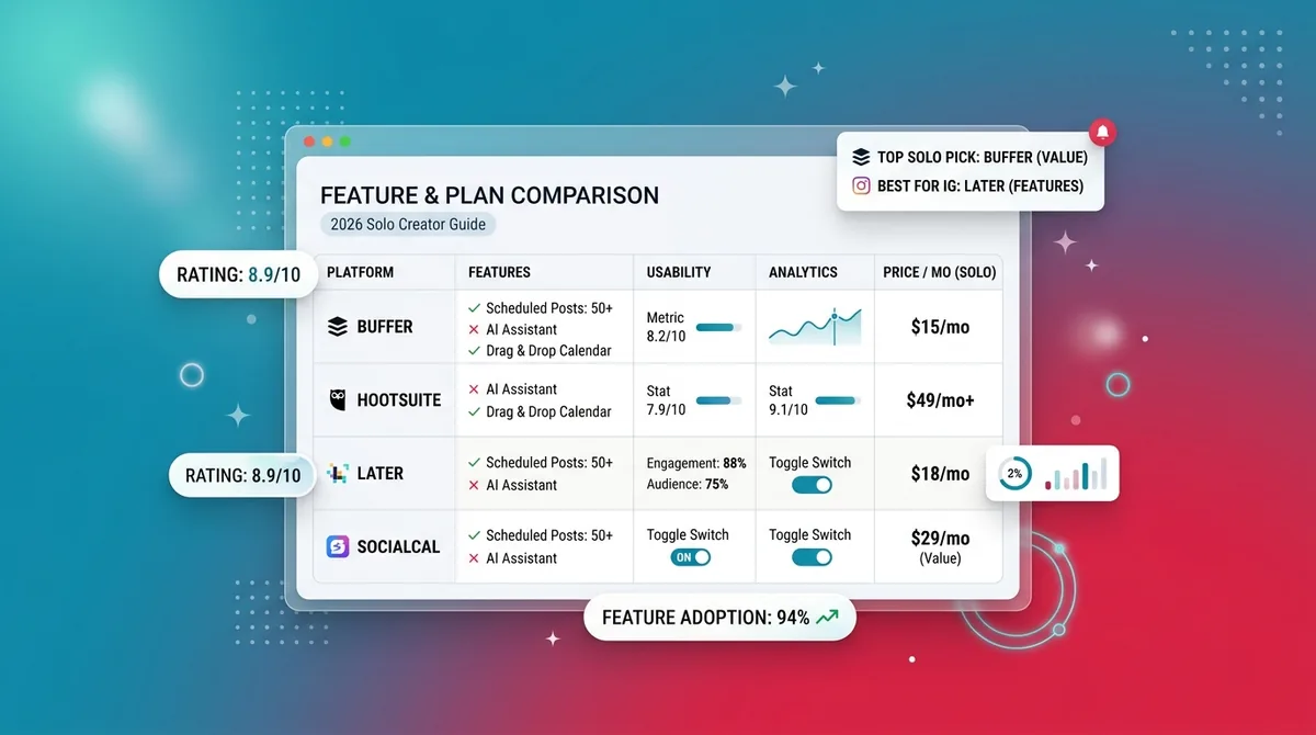 Buffer vs. Hootsuite vs. Later vs. SocialCal: The Honest 2026 Comparison for Solo Creators