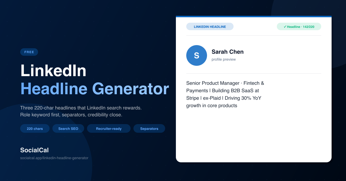 Free LinkedIn Headline Generator — AI Headlines for LinkedIn | SocialCal